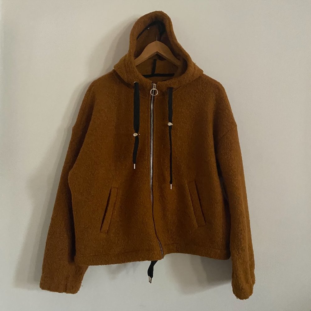 NEW Oversized Zip Up Hooded Teddy Jacket, Large